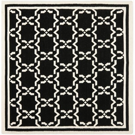 Safavieh 6 ft. x 6 ft. Square Contemporary Dhurries- Black and Ivory- Flatweave Rug DHU545L-6SQ